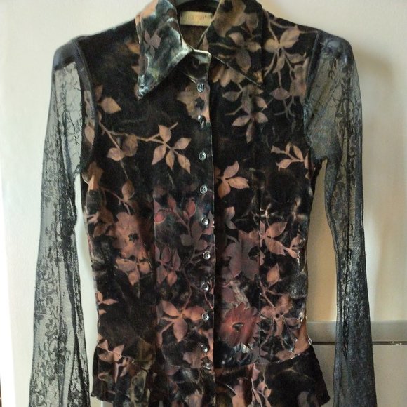 Velvet and Lace Brown blouse - S - Made in Italy - Picture 1 of 12